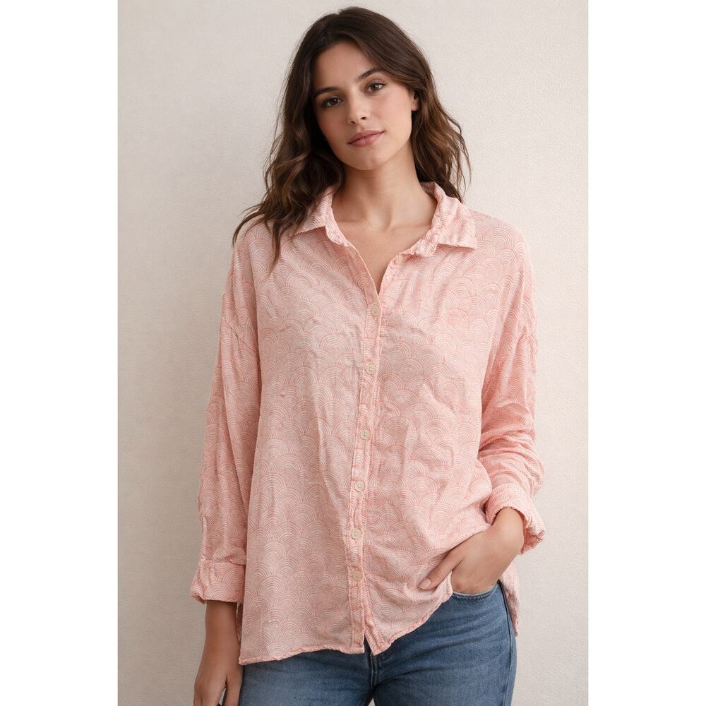 Marea Pink Wave Print Button Front Blouse